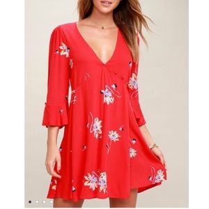 Free People Time On My Side Red Wrap Floral Dress